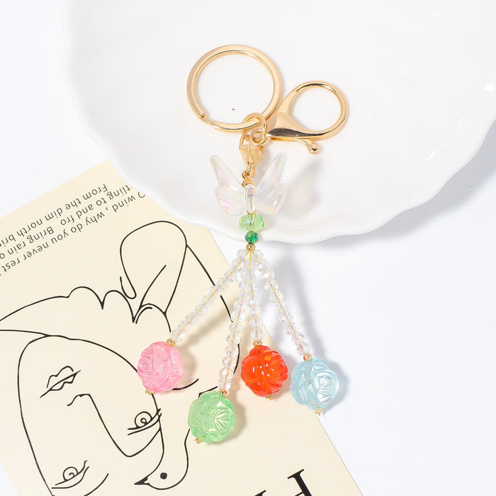 Acrylic Butterfly Keychain Multicolor Rose Bead Tassels
