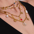 Gold Multi Charm Heart Cross Pearl Layered Necklace Mix view 3