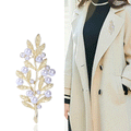 Matte Gold Pearl Leaf Branch Brooch White Pearl Accents view 2