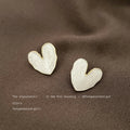 White Glossy Heart Stud Earrings Gold Tone Rim Butterfly Backs view 4