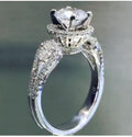 Silver Tone Round Halo Crystal Ring view 1