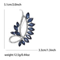 Navy Crystal Leaf Brooch With Curved Pavé Silver Tone Stem view 5