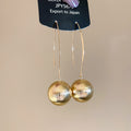 Textured Metallic Ball Long Wire Hook Earrings In Two Tones view 7
