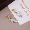 Gold Heart Stud Drop Earrings Silver Feather Wing Charm view 4