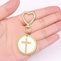 Round Wood Cross Disc Keychain Gold Hardware Four Styles view 3