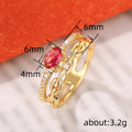 Gold Tone Dual Band Chain Pink Oval Stone Finger Ring view 4
