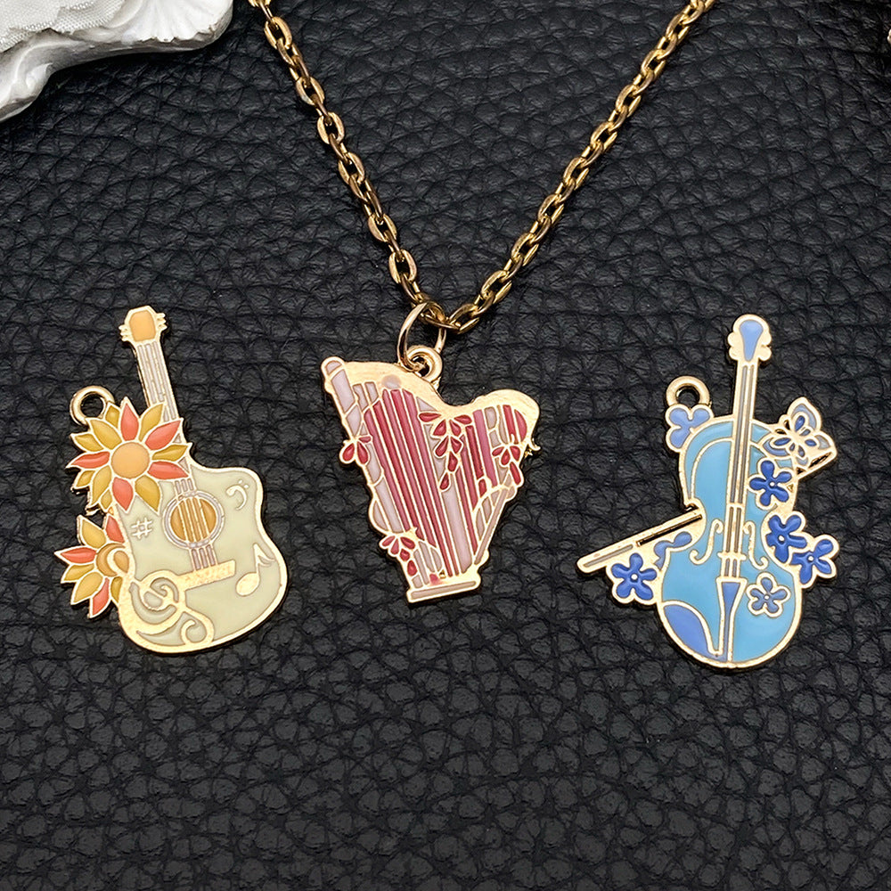 Color Enamel Zinc Alloy Harp Guitar Cello Instrument Charm Pendant for DIY Keychain Jewelry