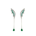 Silver Wing Drop Earrings Green Clear Teardrop Chain Styles view 5
