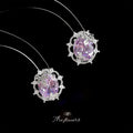 Silver Tone Pale Purple Oval Stone Floral Halo Stud Earrings view 4