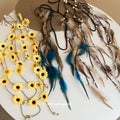Bohemian Feather Bead Tassel Headbands Blue Natural view 2