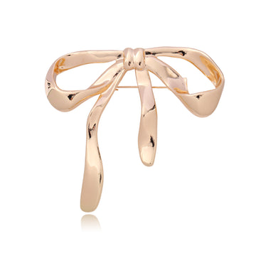 Gold Tone Ribbon Bow Polished Two Designs Metal Brooch Pin
