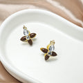 Brown and Burgundy Petal Clear Look Floral Stud Earrings view 6