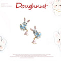 White Rabbit Blue Outfit And Pink Flower Stud Earrings view 4