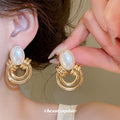 Oval Cabochon Knot Earrings in Turquoise Blue and Pearl White view 3