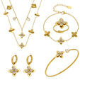 Gold Stainless Clover Flower Zircon Jewelry Set Pieces view 5