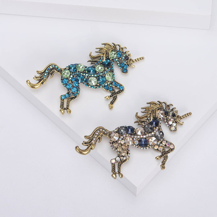 Crystal Unicorn Brooch In 2 Color Variants For Jackets and Scarves