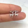 Mini Crystal Reindeer Stud Earrings in Gold and Silver Tone view 5
