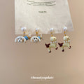 Cream Dog and Pearl Drop Stud Earrings with Detailed Finish view 3