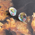 Enamel Dragonfly Stud Earrings Pink Flower Blue Scene view 3