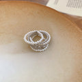 Multi Layer Pearl Open Ring Metal Bead Bands Silver view 6