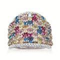 Multicolor Mosaic Dome Extra-Wide Ring In Silver Tone view 1