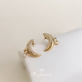 Gold Crescent Moon Star Crystal Earrings Stud and Clip view 4