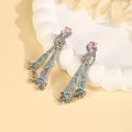 Pink and Blue Ornate Bead Long Statement Stud Earrings view 6