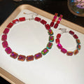 Faceted Rectangle Stone Necklace Bracelet Earring Sets view 7