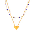 Gold Double Layer Heart Pendant Necklace Blue Crystal Beads view 5