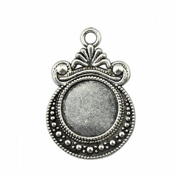 Ornate Round Cabochon Pendant Settings in Two Finishes