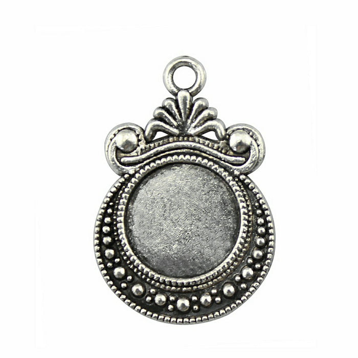 Ornate Round Cabochon Pendant Settings in Two Finishes