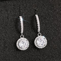 Silver Tone Round Clear Halo Drop Hoop Earrings Pair view 5