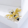 Yellow Enamel Bee Brooch Gold Tone Amber Gem Rhinestones view 4