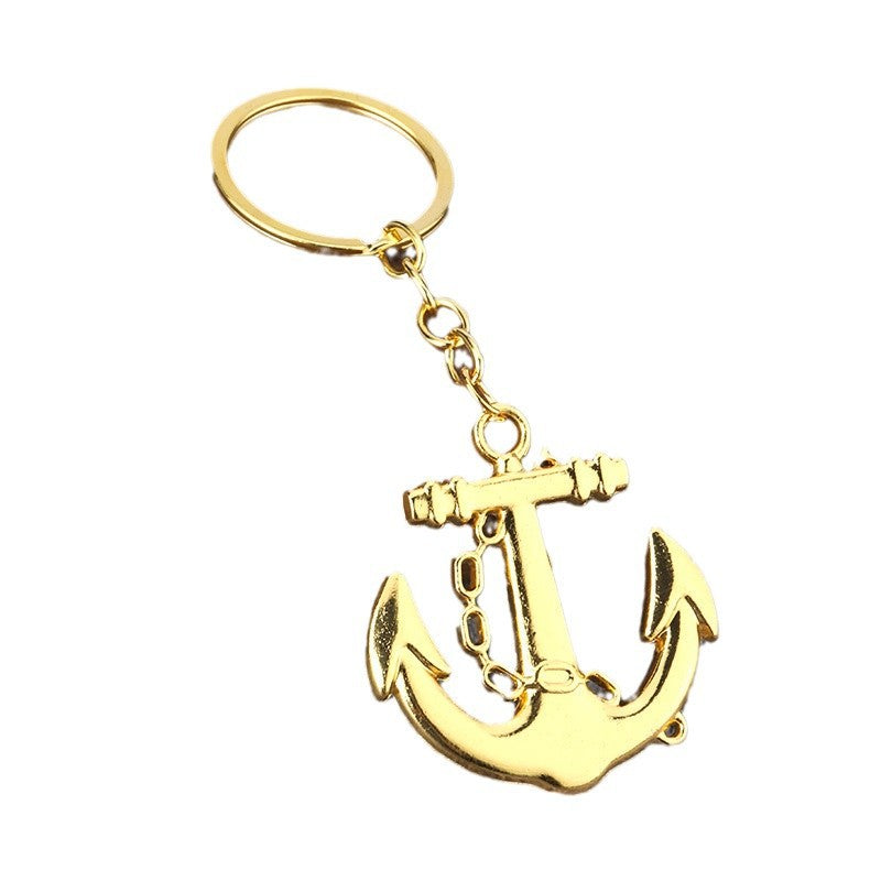 Vintage Anchor Zinc Alloy Keychain with Metal Texture Ring Chain