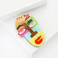 Colorful Acrylic Abstract Face Brooch Geometric Cubist Pin view 2