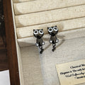 Black Cartoon Cat and Dangling Tail Novelty Stud Earrings view 2