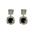Silver Hammered Square Drop Earrings Clear Glass Stone view 5