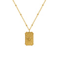 Rectangular Chrysanthemum Tag Pendant Necklace Gold Or Steel view 5