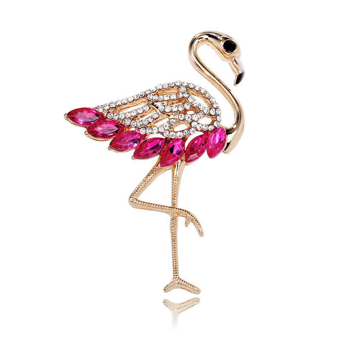 Flamingo Crystal Two Designs Metal Brooch Pin for Jackets and Lapels