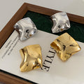 Sculpted Wavy Square Stud Earrings In Gold And Silver Tone view 1