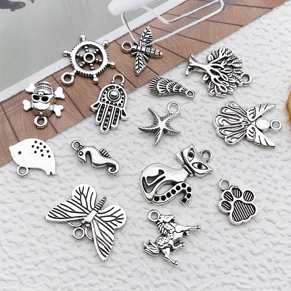 Antique Silver Zinc Alloy Butterfly Dog Seahorse Rabbit Owl Cat Charm Pendant for Bracelet Necklace DIY