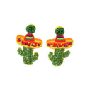Fiesta Seed Bead Drop Earrings Cactus Palm Donkey Avocado view 5
