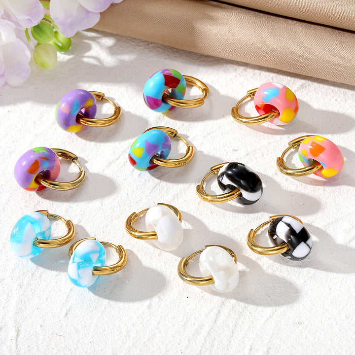 Gold Tone Small Hoop Earrings with Irregular Acrylic Loops