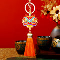 Enamel Lion Dance Head Tassel Keychains in Two Distinct Constructions view 3