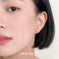 Gold Plum Blossom Branch Stud Earrings Pearl Orange Crystals view 2