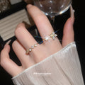 Open Flower And Band Ring Two-Piece Sets Silver Gold view 1