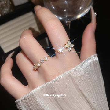 Open Flower And Band Ring Two-Piece Sets Silver Gold