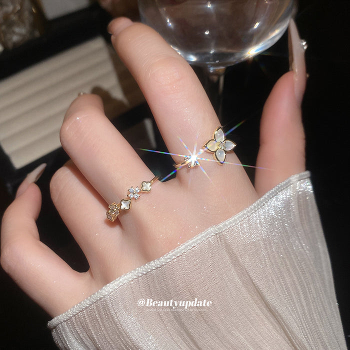 Open Flower And Band Ring Two-Piece Sets Silver Gold