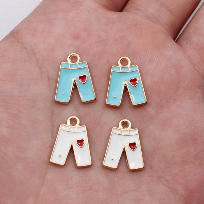 Blue and White Shorts Enamel Alloy Charms for Jewelry Making