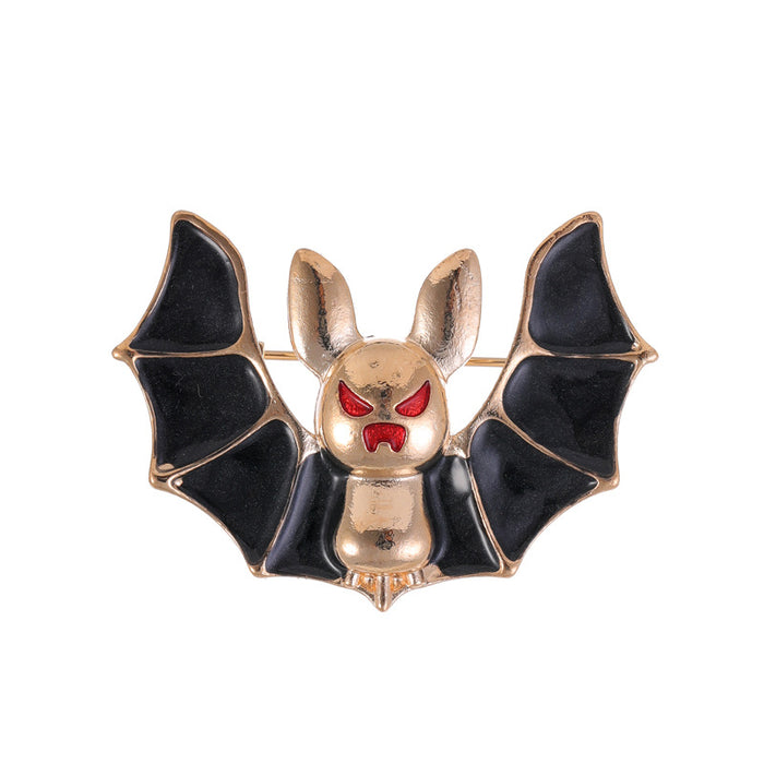 Black Gold Tone Bat Enamel Metal Brooch Pin for Jackets and Lapels
